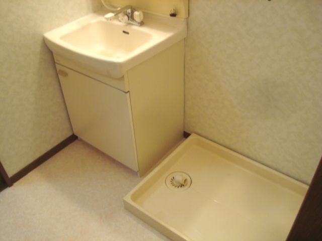 Washroom. There is a washing machine storage in the room
