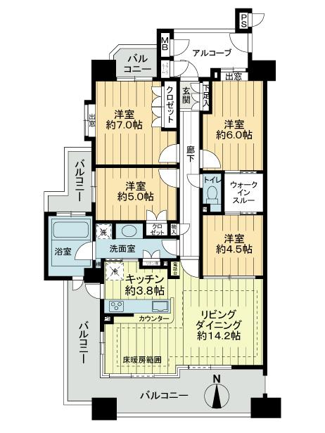 Floor plan. 4LDK, Price 21,800,000 yen, Occupied area 92.14 sq m , Balcony area 27.48 sq m