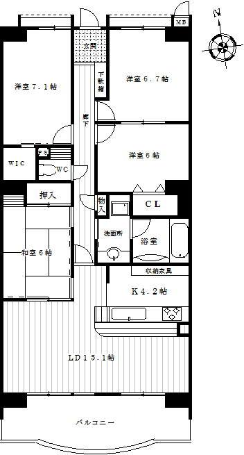 Floor plan. 4LDK, Price 19,800,000 yen, Footprint 97.2 sq m , Balcony area 15.94 sq m