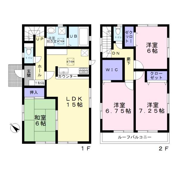 Floor plan. (Building 2), Price 33,800,000 yen, 4LDK, Land area 127.55 sq m , Building area 99.39 sq m