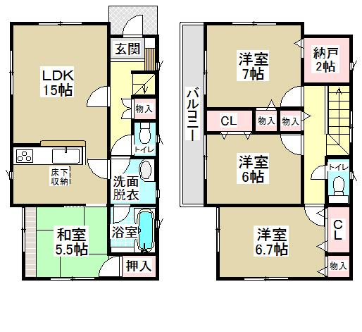 Floor plan. (Building 2), Price 28,900,000 yen, 4LDK+S, Land area 120.02 sq m , Building area 97.6 sq m