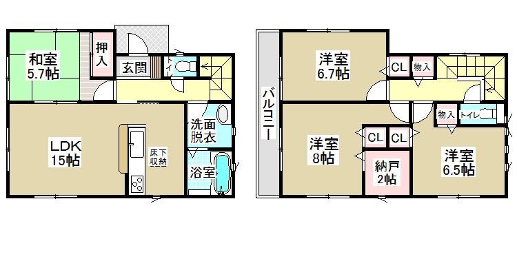 Floor plan. (6 Building), Price 29,900,000 yen, 4LDK+S, Land area 130.38 sq m , Building area 98.81 sq m