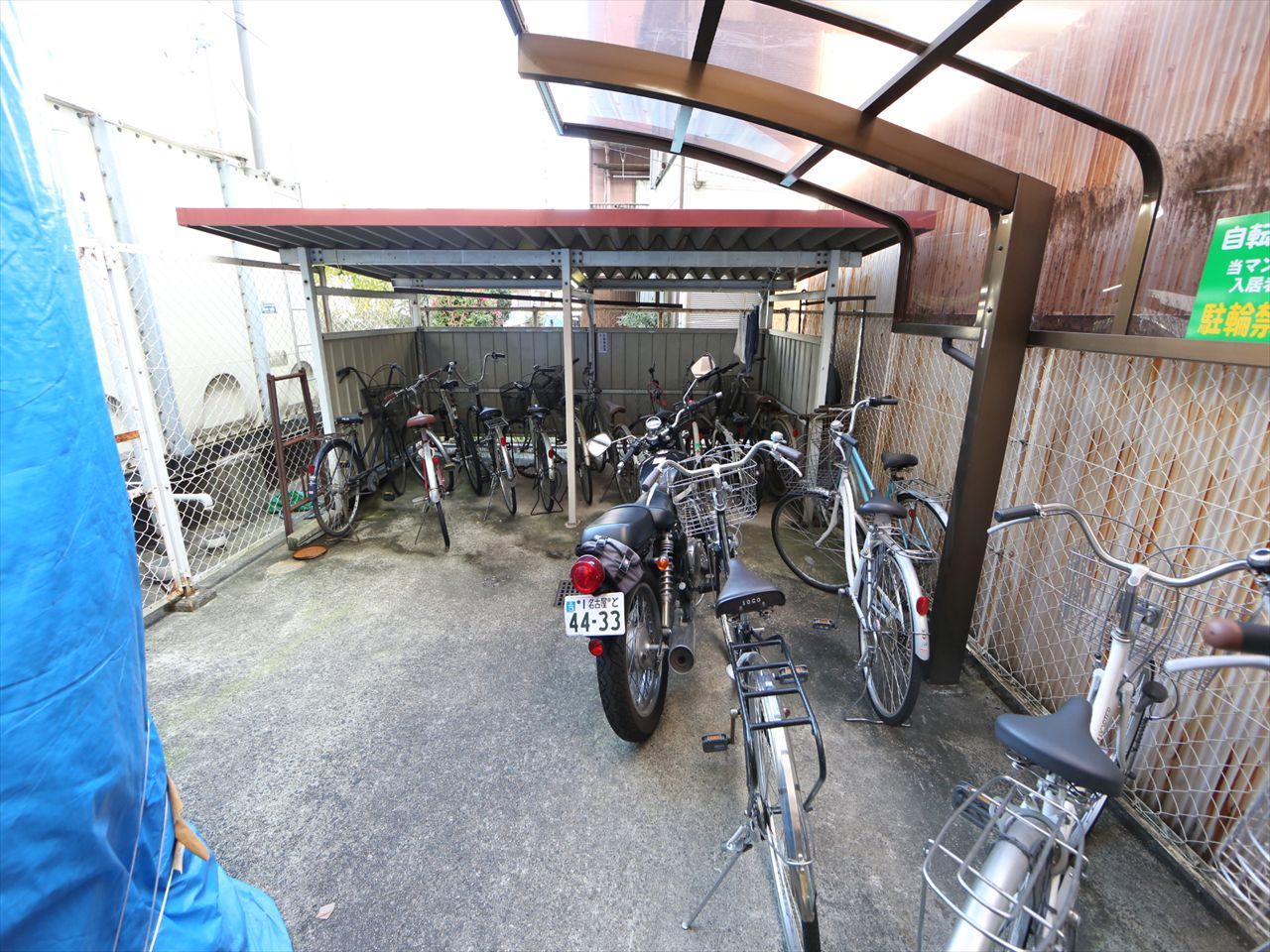 Other common areas. On-site bicycle parking lot with a roof