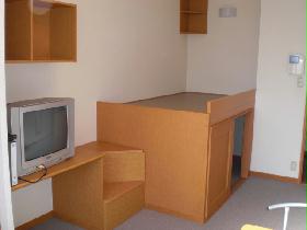 Living and room. Under the bed has become the storage space.