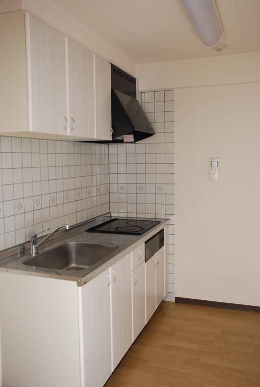 Kitchen. A clean all-electric system kitchen in white. 