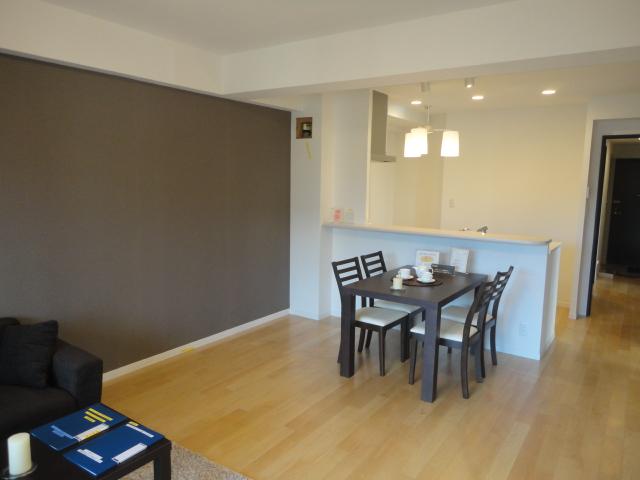 Living.  ◆ Modern down lights has become a living shine in an open counter kitchen.