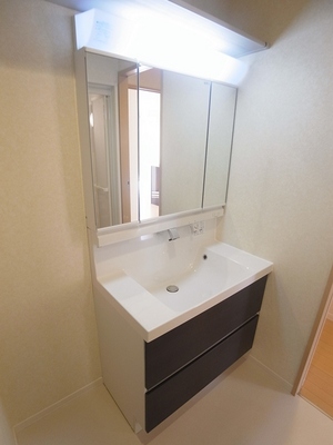 Washroom. Independent wash room with a woman in happy shampoo dresser.