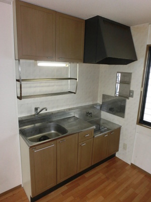 Kitchen. There is a kitchen next to the window