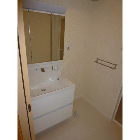 Washroom. Shower with separate wash basin in a busy morning