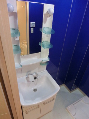 Washroom. Happy independence wash basin in the morning of preparation