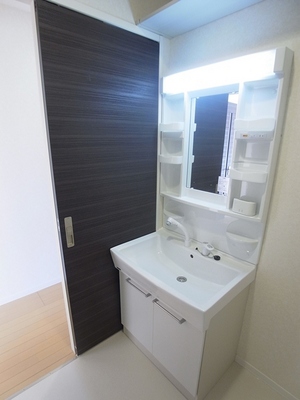 Washroom. Independent wash room with a woman in happy shampoo dresser.