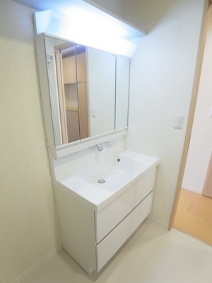 Washroom. Independent wash room with a woman in happy shampoo dresser.