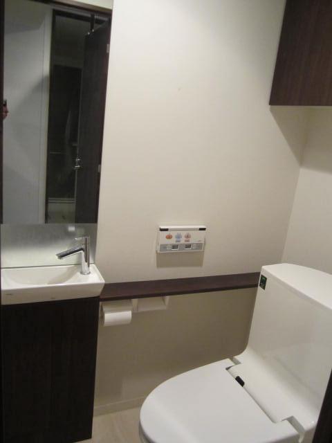 Toilet. With easy-to-use hand-wash counter