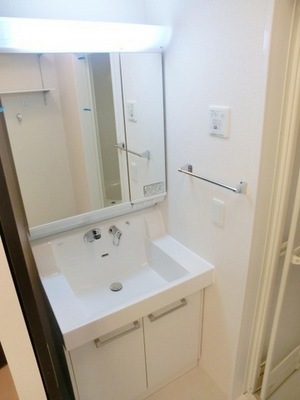 Washroom. Glad shampoo dresser in the morning of preparation