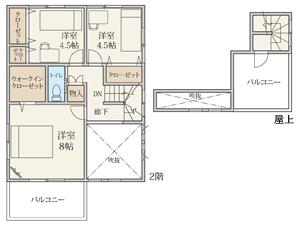 Second floor building area of ​​4LDK plan example with a rooftop balcony / 101.43 sq m  Building price / 18.4 million yen