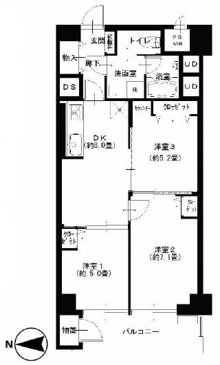 Floor plan. 3DK, Price 16,900,000 yen, Occupied area 60.64 sq m