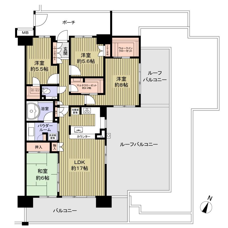 Floor plan. 4LDK, Price 39,800,000 yen, Footprint 98.7 sq m , Balcony area 16.6 sq m