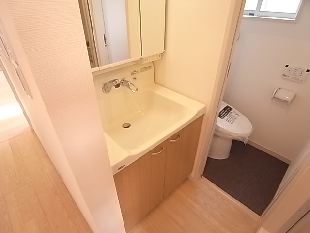 Bath. Large Shadore. Three-sided mirror is good usability.