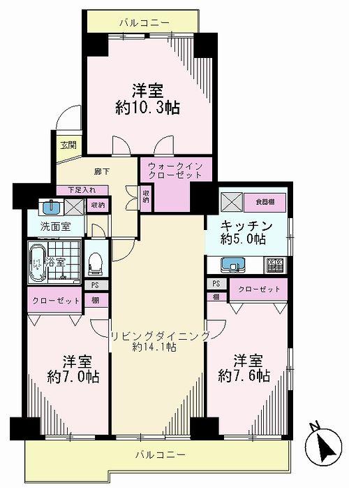 Floor plan. 3LDK, Price 22,800,000 yen, Occupied area 98.73 sq m , Balcony area 13.79 sq m
