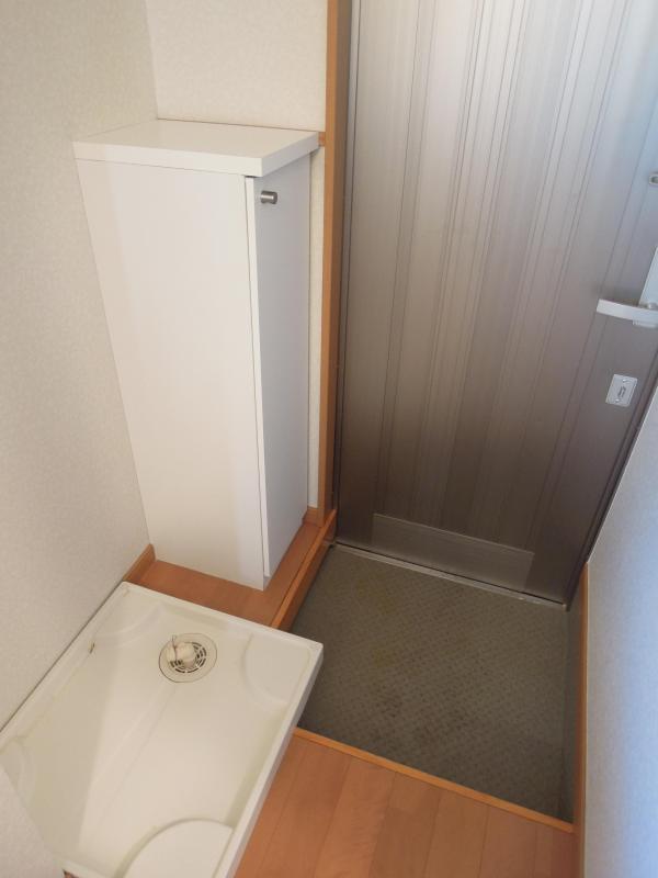 Entrance. Shoe box in the foyer. Washing machine in the room.