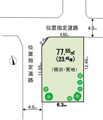 Compartment figure. Land price 6.8 million yen, Land area 77.55 sq m northwest corner lot ・ Day is good. 