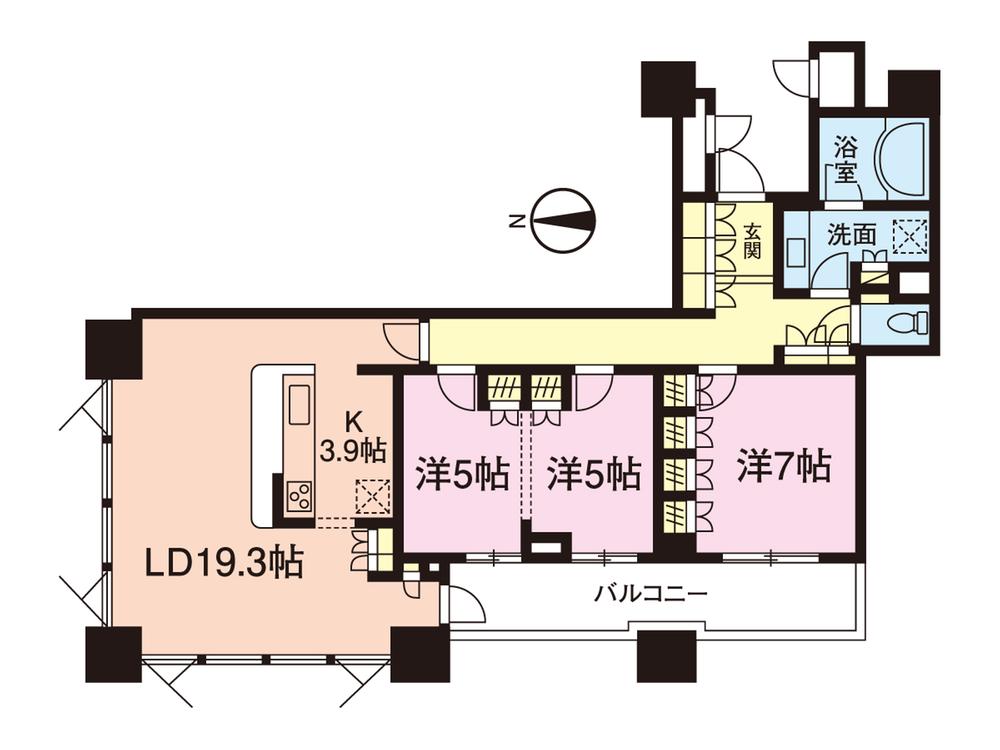 Floor plan. 3LDK, Price 43 million yen, Occupied area 95.25 sq m , Since the balcony area of 11.54 sq m square room, Is a functional floor plan of 3LDK that open space is spread.