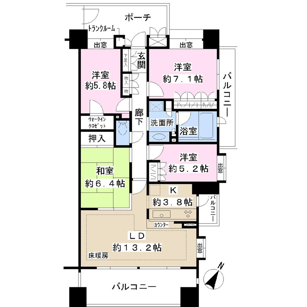 Floor plan. 4LDK, Price 38,500,000 yen, Occupied area 92.34 sq m , Balcony area 21.69 sq m