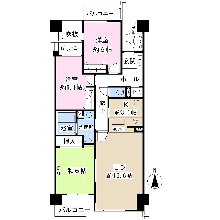 Floor plan. 3LDK, Price 12 million yen, Occupied area 79.58 sq m , Balcony area 11.59 sq m