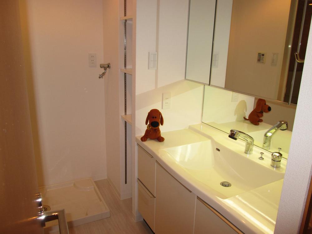 Wash basin, toilet. Spacious washroom