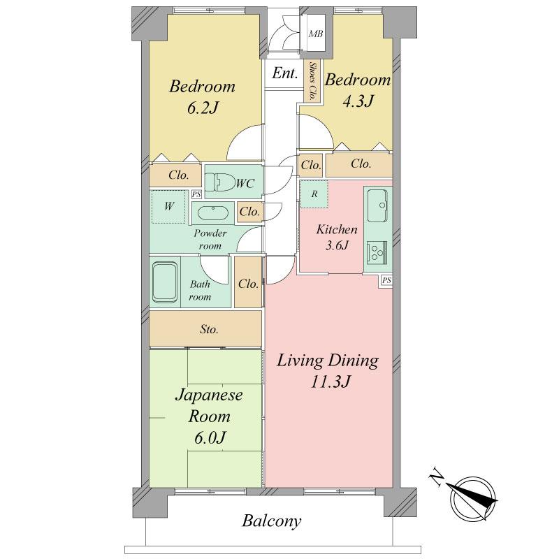 Floor plan. 3LDK, Price 8.5 million yen, Footprint 72.2 sq m , Balcony area 9.15 sq m