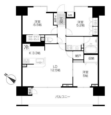 Floor plan. 3LDK + S (storeroom), Price 26,600,000 yen, Occupied area 73.04 sq m , Balcony area 16.77 sq m storage plenty 3LDK. Spacious balcony.