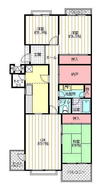 Floor plan. 3LDK + S (storeroom), Price 7.9 million yen, Occupied area 88.95 sq m , Balcony area 9.7 sq m