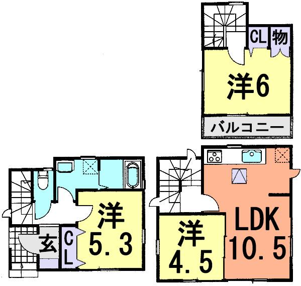 Floor plan. 19,800,000 yen, 3LDK, Land area 50 sq m , Building area 65.82 sq m