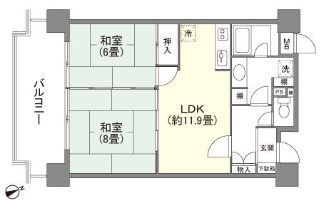 Floor plan. 2LDK, Price 4.3 million yen, Occupied area 57.18 sq m , Balcony area 13.3 sq m
