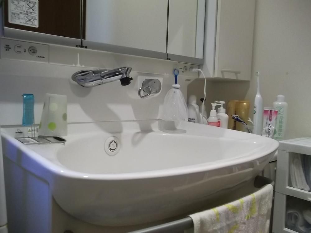 Wash basin, toilet. Bathroom vanity