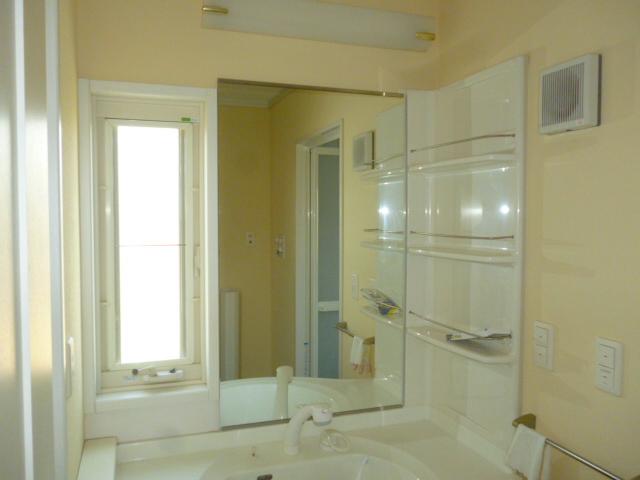 Wash basin, toilet. Bright basin space