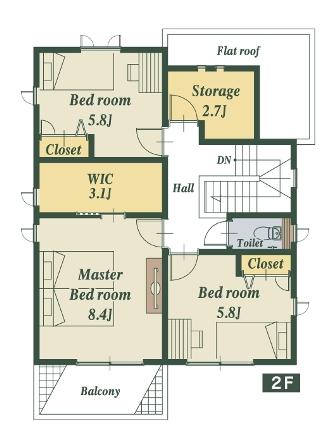 Building plan example (floor plan). (Plan Example) 2-floor plan view