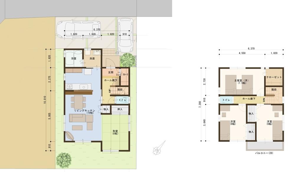 Compartment view + building plan example. Building plan example (B compartment) 4LDK, Land price 17 million yen, Land area 120.08 sq m , Building price 16,120,000 yen, Building area 101.85 sq m
