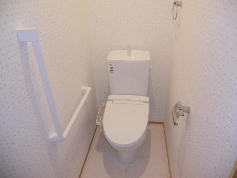 Toilet. With handrail toilet