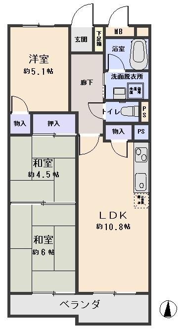 Floor plan. 3LDK, Price 13.8 million yen, Occupied area 62.16 sq m , Balcony area 6.69 sq m