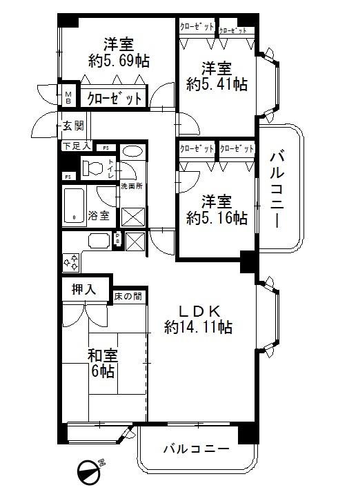 Floor plan. 4LDK, Price 21,800,000 yen, Occupied area 81.92 sq m , Balcony area 10.98 sq m