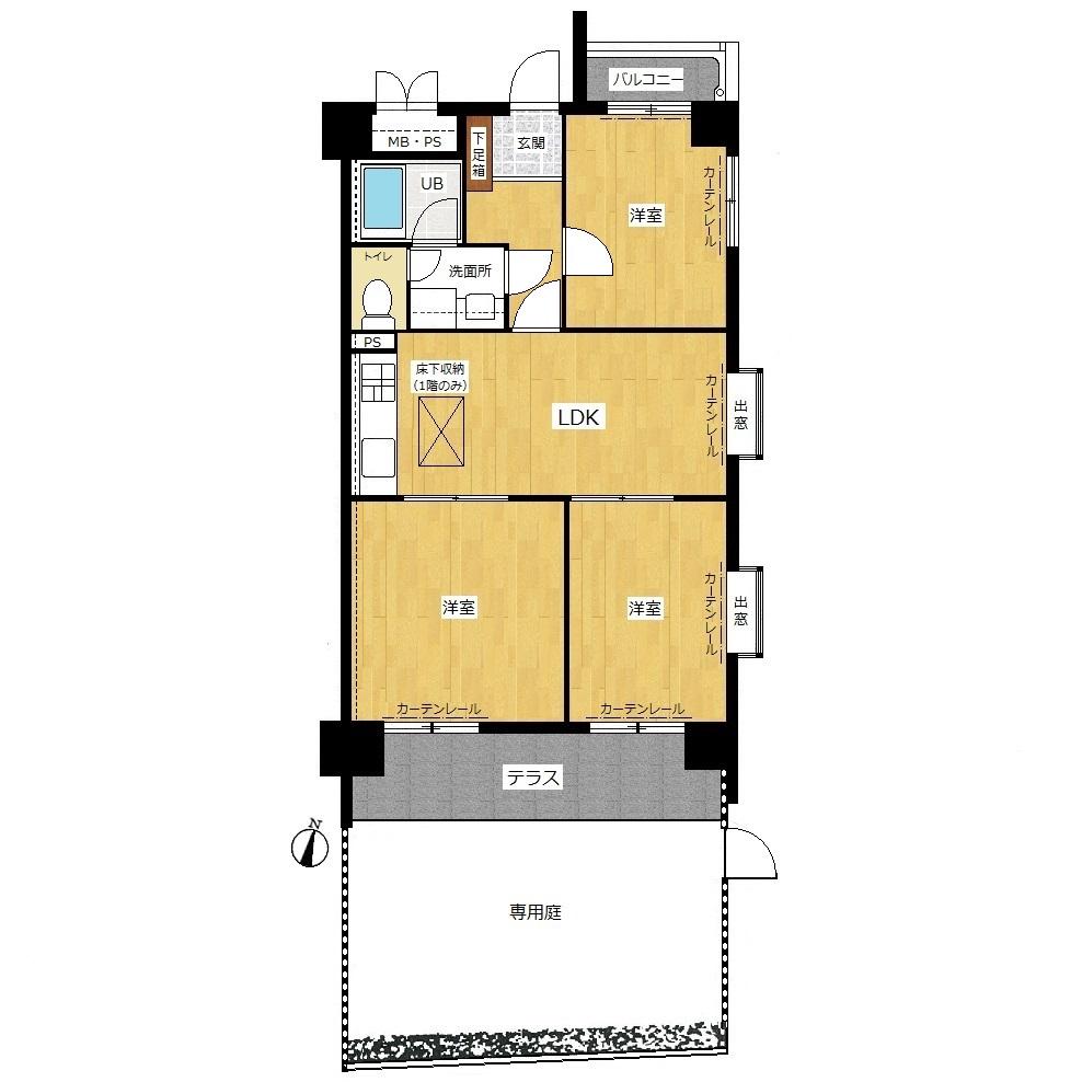 Floor plan. 3LDK, Price 13.8 million yen, Footprint 63 sq m , Balcony area 33.21 sq m
