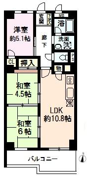 Floor plan. 3LDK, Price 13.8 million yen, Occupied area 62.16 sq m , Balcony area 6.69 sq m