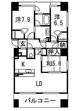 Floor plan. 3LDK, Price 59,800,000 yen, Occupied area 93.66 sq m , Balcony area 15.08 sq m