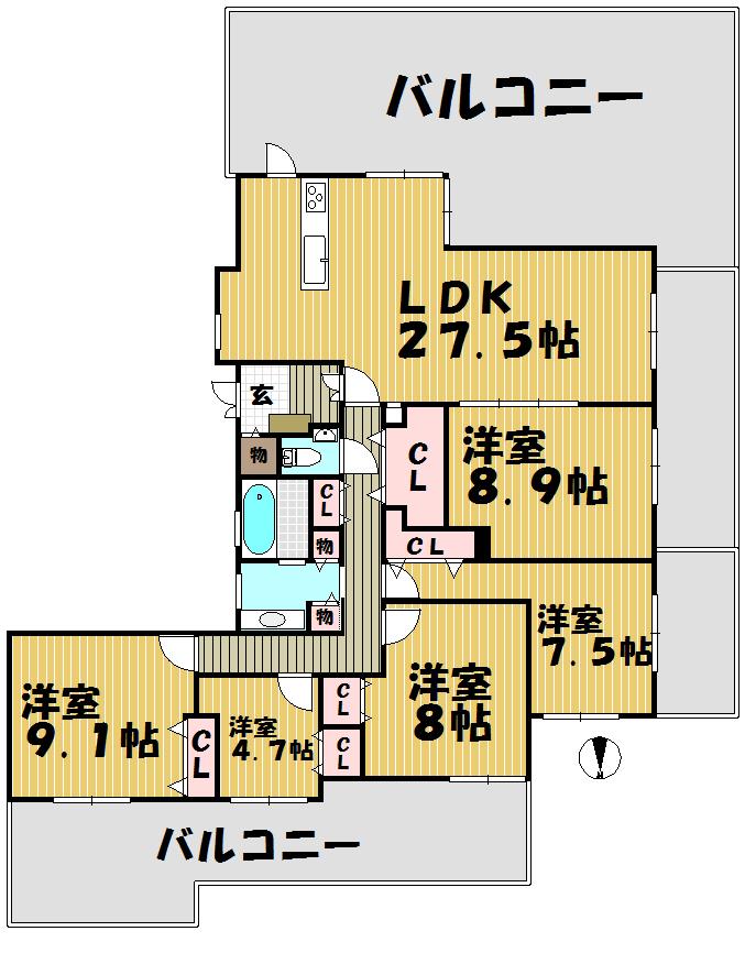 Floor plan. 5LDK + S (storeroom), Price 67 million yen, Footprint 146.72 sq m , Balcony area 133.4 sq m