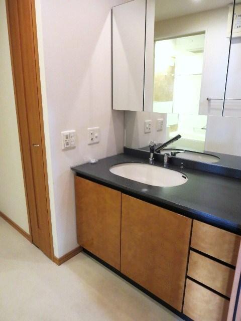 Wash basin, toilet. Bathroom vanity
