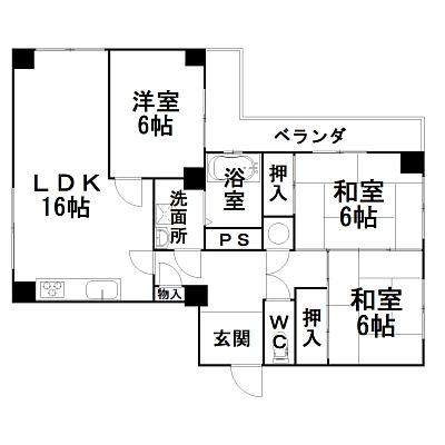 Floor plan. 3LDK, Price 16.5 million yen, Occupied area 74.94 sq m , Balcony area 10.22 sq m