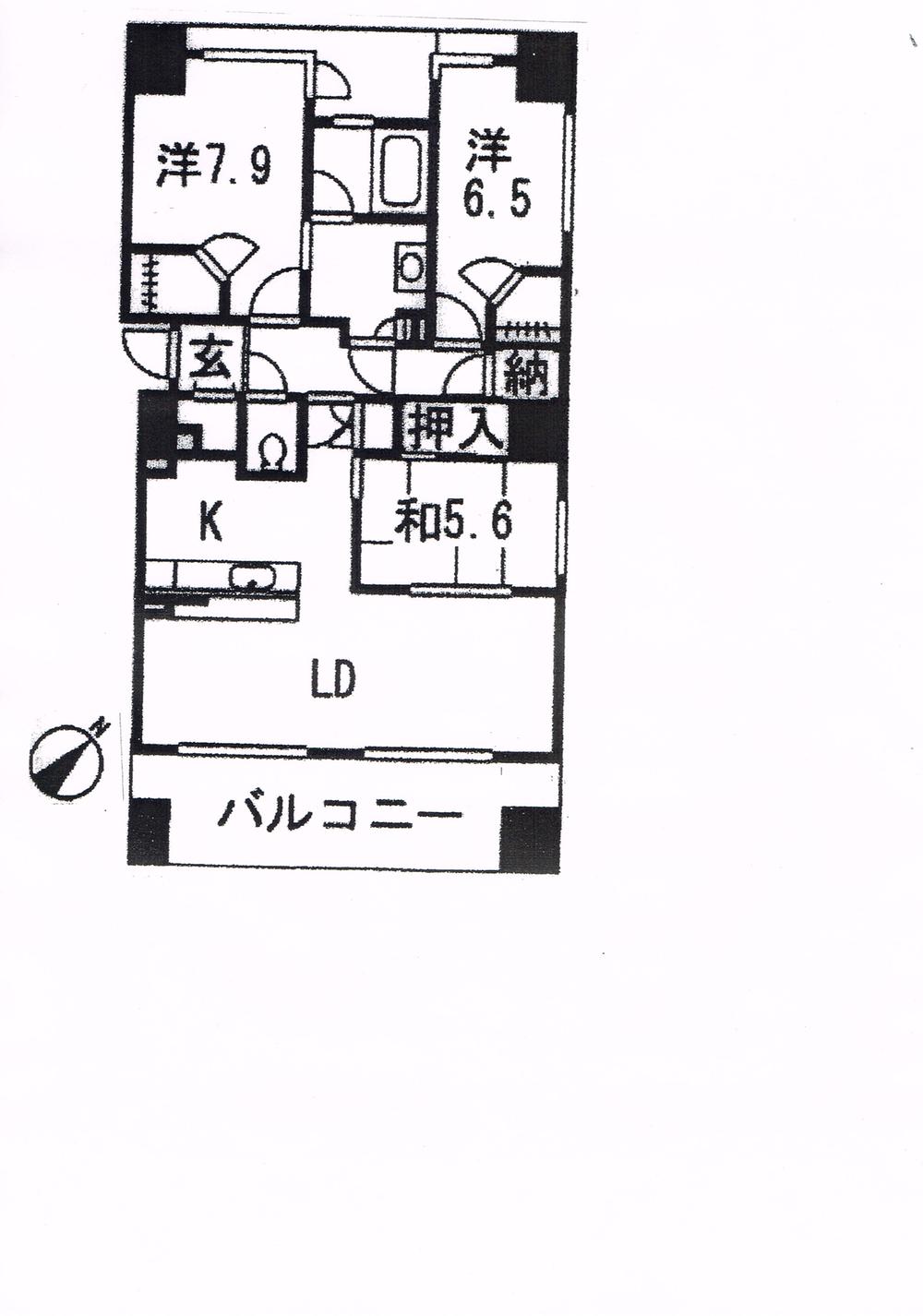 Floor plan. 3LDK, Price 59,800,000 yen, Occupied area 93.66 sq m , Balcony area 15.08 sq m