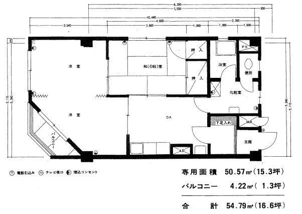 Floor plan. 2LDK, Price 9.8 million yen, Occupied area 50.57 sq m , Balcony area 4.22 sq m