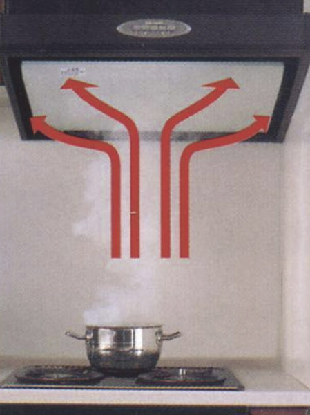 Kitchen.  [Range food] Slim type of range hood design property up. Remove also easy, Easy to clean. Due to the effect of the current plate using the draft phenomenon, High suction force is achieved (conceptual diagram)
